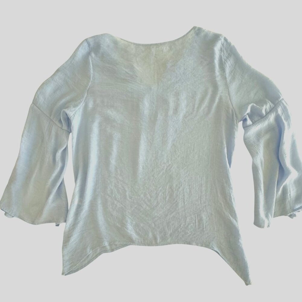 Spense Top Size XXL Light Blue Crochet Neckline Boho Tunic Blouse - Picture 5 of 10